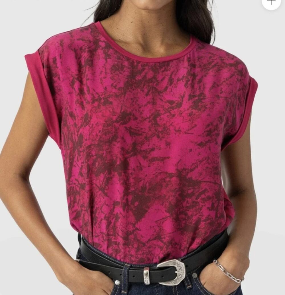 Saint + Sofia NWT Pink Marble Turn Up Contrast Tee Size 2